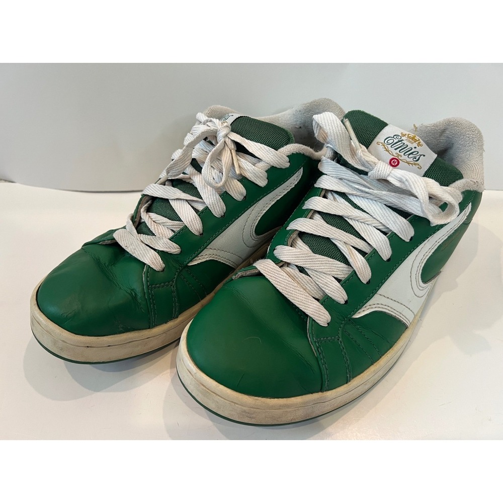 Etnies Classic Mens Skate Shoes Green White Leather Low Top Sneakers Size 11